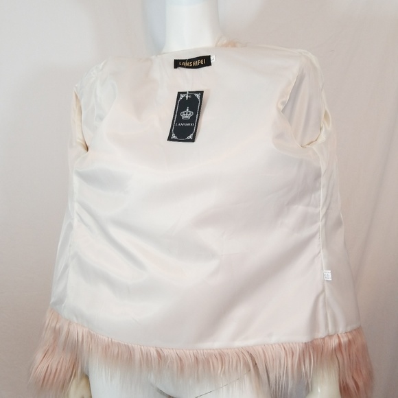 NWT Light pink faux fur jacket shaggy coat L - Picture 6 of 7